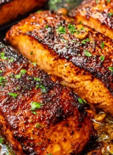 Cajun Honey Butter Salmon drizzled with sweet honey butter sauce
