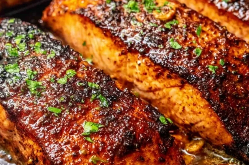 Cajun Honey Butter Salmon drizzled with sweet honey butter sauce