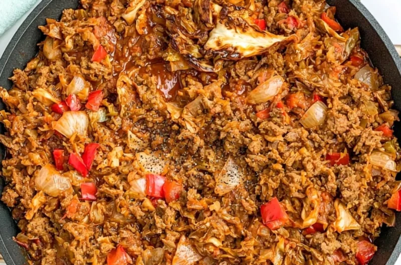 Delicious African Cabbage Stew with Ground Beef served in a bowl