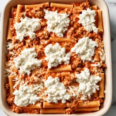 Delicious and hearty cozy baked ziti with cheese and marinara sauce