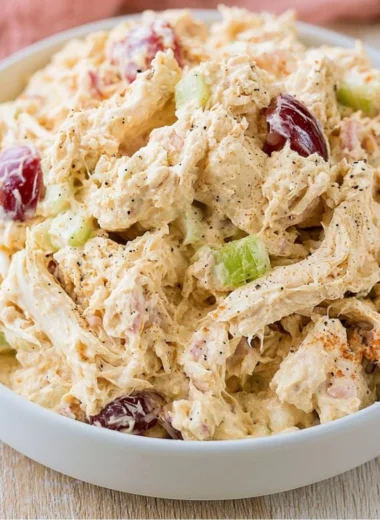 Creamy cozy cottage cheese chicken salad in a bowl with fresh vegetables