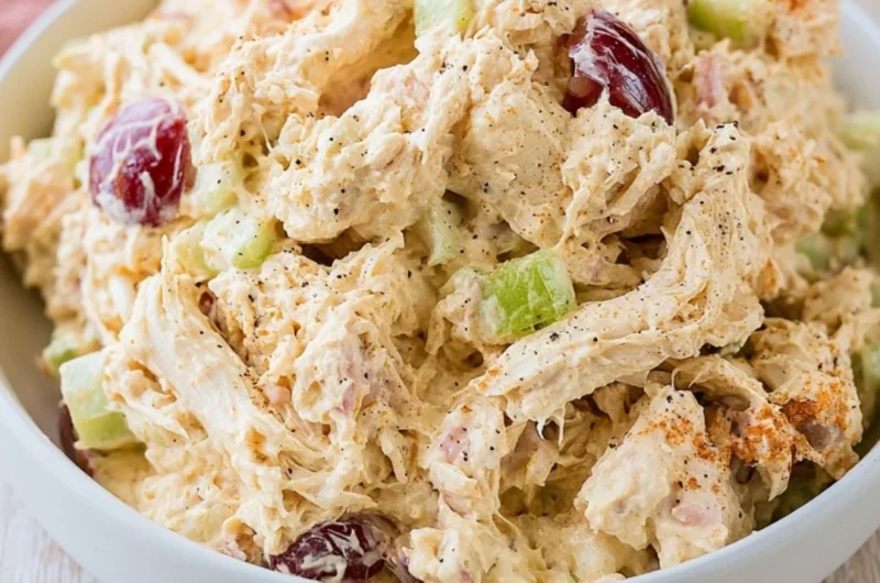 Creamy cozy cottage cheese chicken salad in a bowl with fresh vegetables