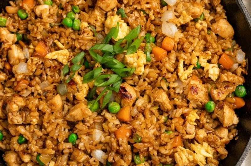 Delicious Hibachi Chicken Fried Rice served in a bowl with vegetables