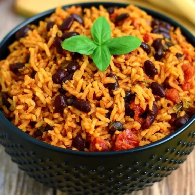Delicious cozy one-pot Mexican rice meal, featuring vibrant ingredients and spices.