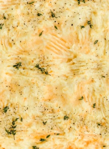 Delicious homemade cozy Shepherd's Pie served in a rustic dish