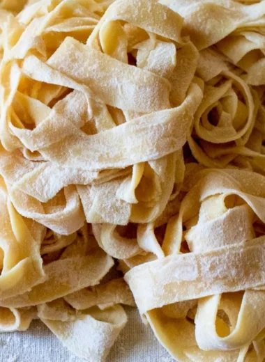 Cozy homemade sourdough pasta dish served with fresh ingredients