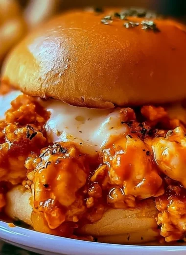 Plate of delicious Cajun Chicken Sloppy Joes topped with fresh herbs