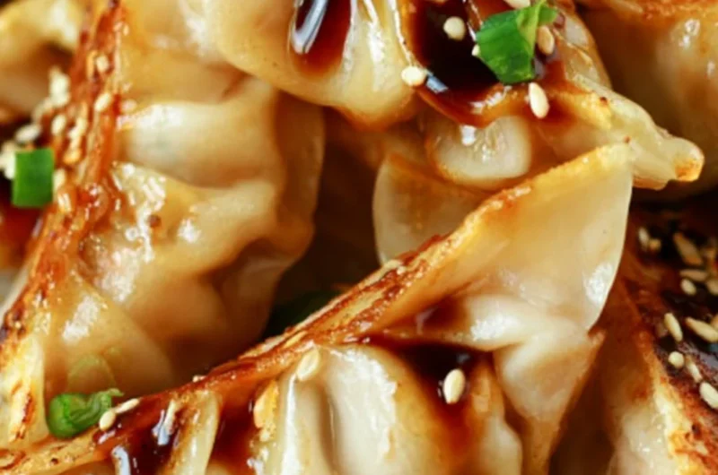Delicious easy chicken potstickers served with dipping sauce