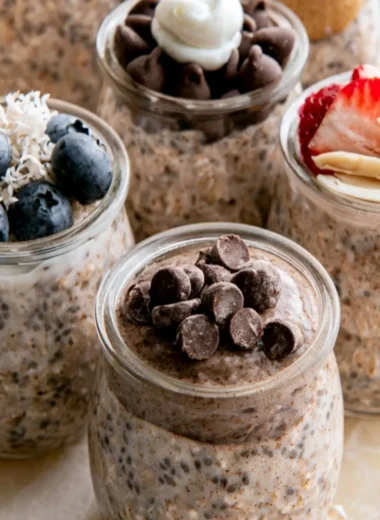High-Protein Overnight Oats in a jar with fresh fruits and nuts