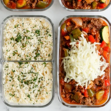 Colorful unstuffed pepper bowls arranged in meal prep containers.