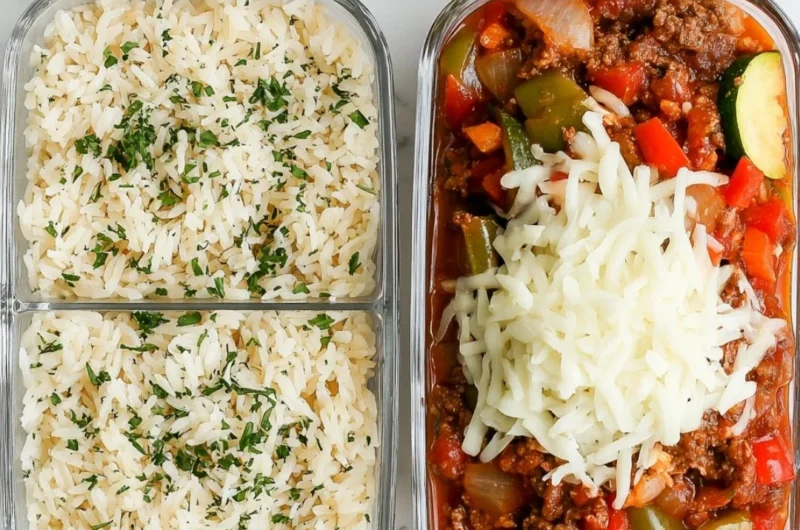 Colorful unstuffed pepper bowls arranged in meal prep containers.