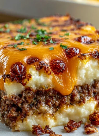 Delicious meatloaf served with mashed potatoes and melted cheese