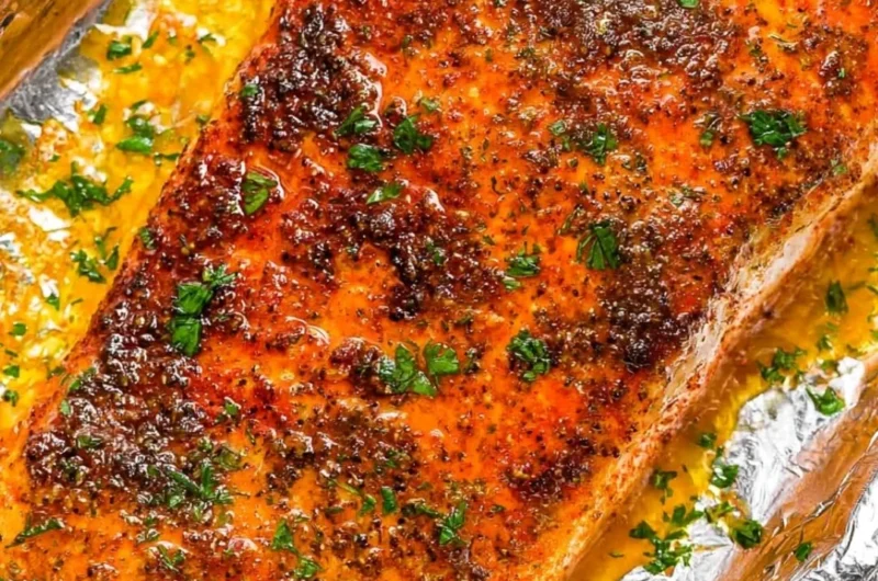 Oven baked salmon served with vegetables on a plate