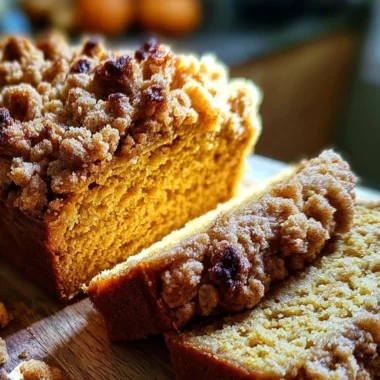 Freshly baked Pumpkin Streusel Bread with crumbly topping