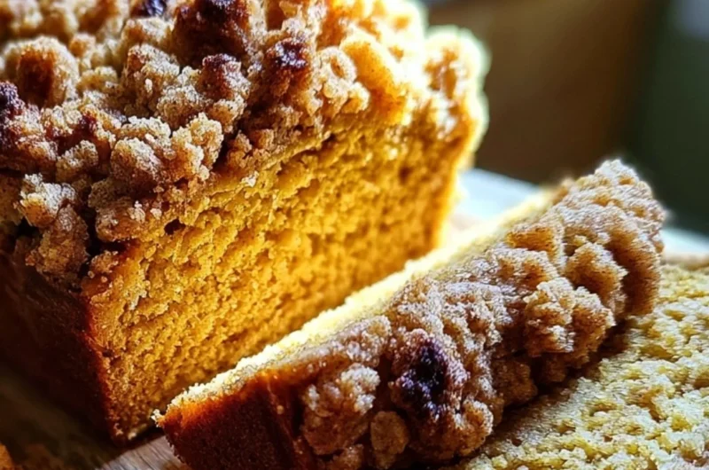 Freshly baked Pumpkin Streusel Bread with crumbly topping