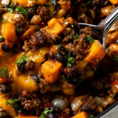 Southwestern Ground Beef Sweet Potato Skillet with vibrant ingredients