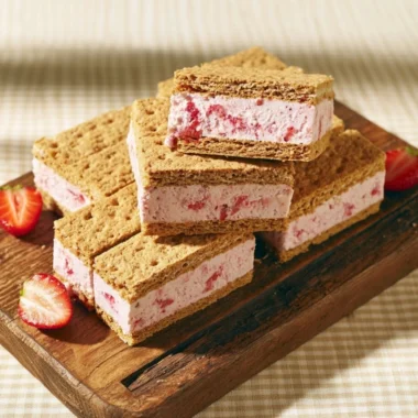 Homemade strawberry ice cream sandwiches on a plate