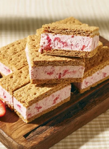 Homemade strawberry ice cream sandwiches on a plate