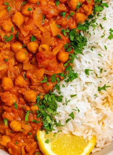 Cozy chickpea masala dish served in a bowl with spices and herbs