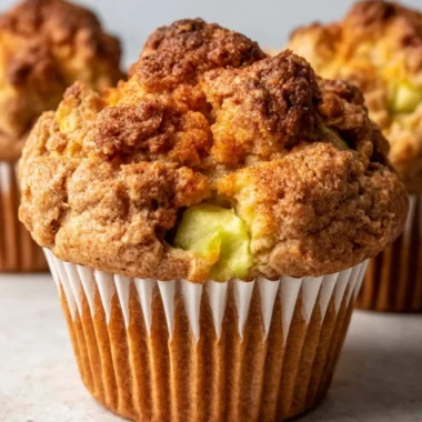 Healthy apple cinnamon muffins made with Greek yogurt, fresh apples, and spices.