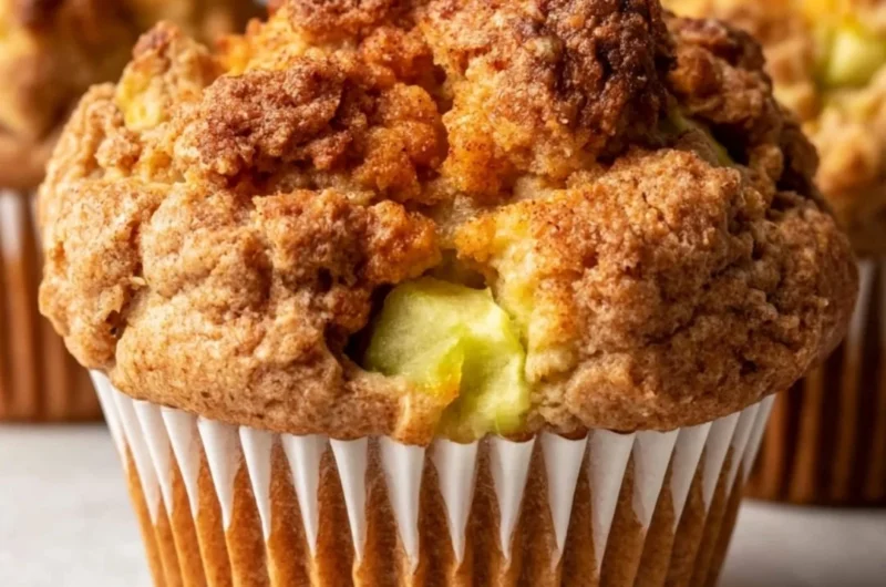 Healthy apple cinnamon muffins made with Greek yogurt, fresh apples, and spices.