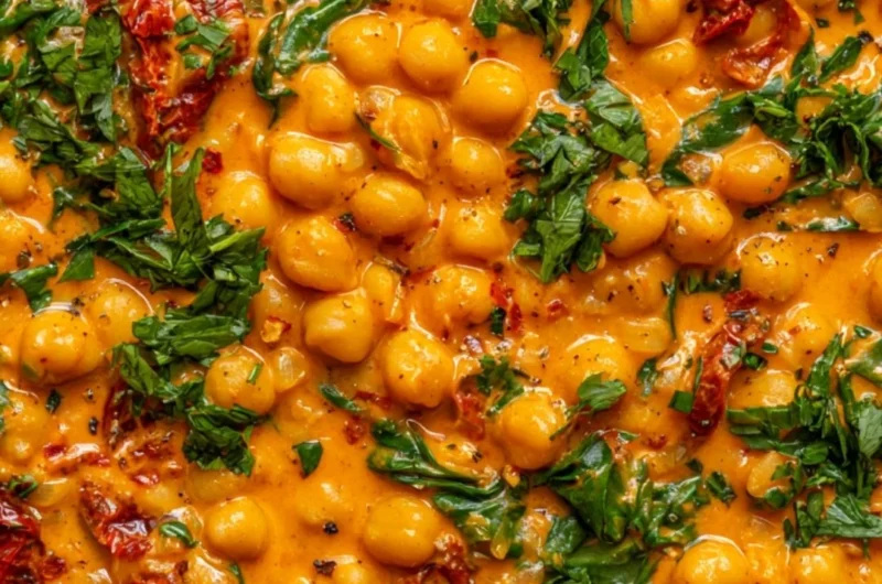 Delicious Marry Me Chickpeas served in a bowl with fresh herbs