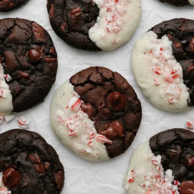 Delicious peppermint bark cookies with chocolate and crushed candy canes