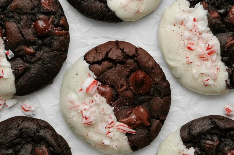 Delicious peppermint bark cookies with chocolate and crushed candy canes